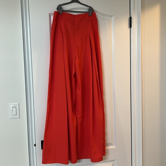 Orange red wide leg pleated pants - Picture 3 of 4